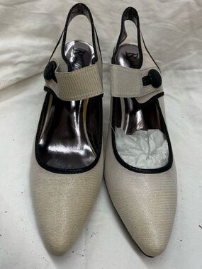NEW!!! Bellini Beige and Black Slingback Pointed-Toe Mules ladies sz 10m